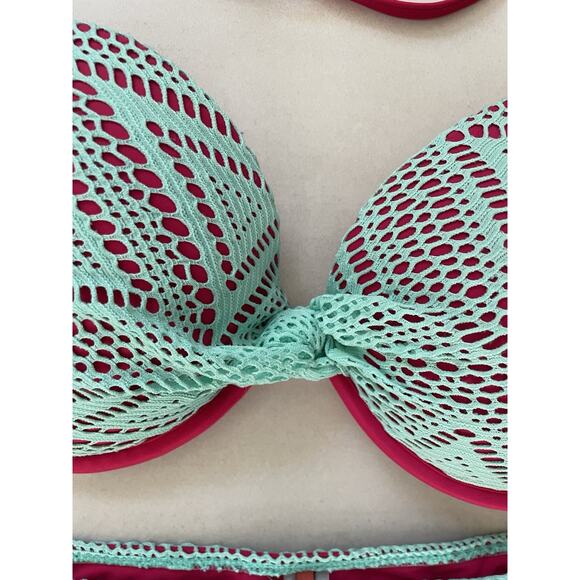 Apollo Swim Bikini Swimsuit Color Block Mesh Plunge Swimwear - Picture 3 of 11